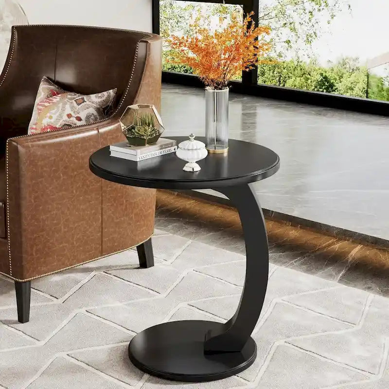 Wooden C-Shaped End Table