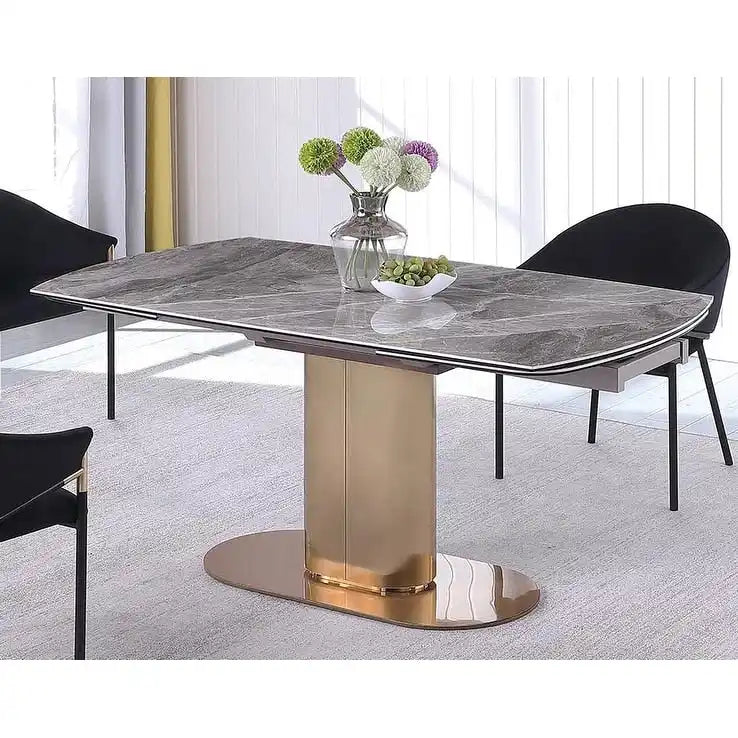 Somette Extendable Marbleized Ceramic Top Dining Table w/ Steel Base