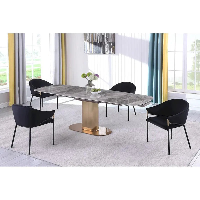 Somette Extendable Marbleized Ceramic Top Dining Table w/ Steel Base