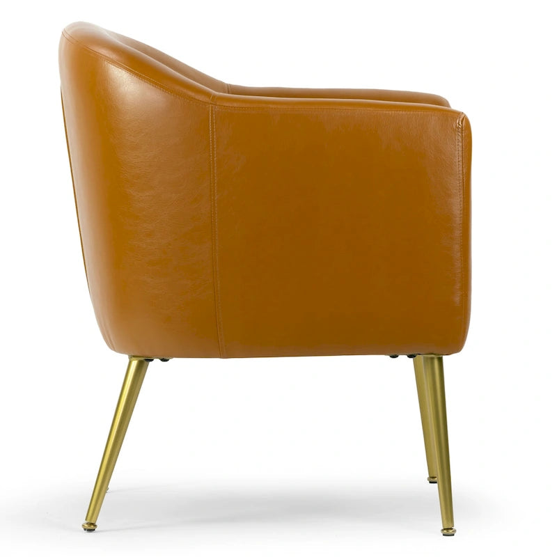 Avi Cappuccino Faux Leather Accent Chair with Golden Legs