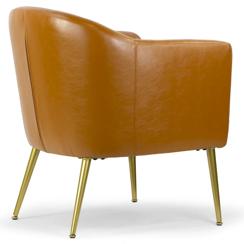 Avi Cappuccino Faux Leather Accent Chair with Golden Legs
