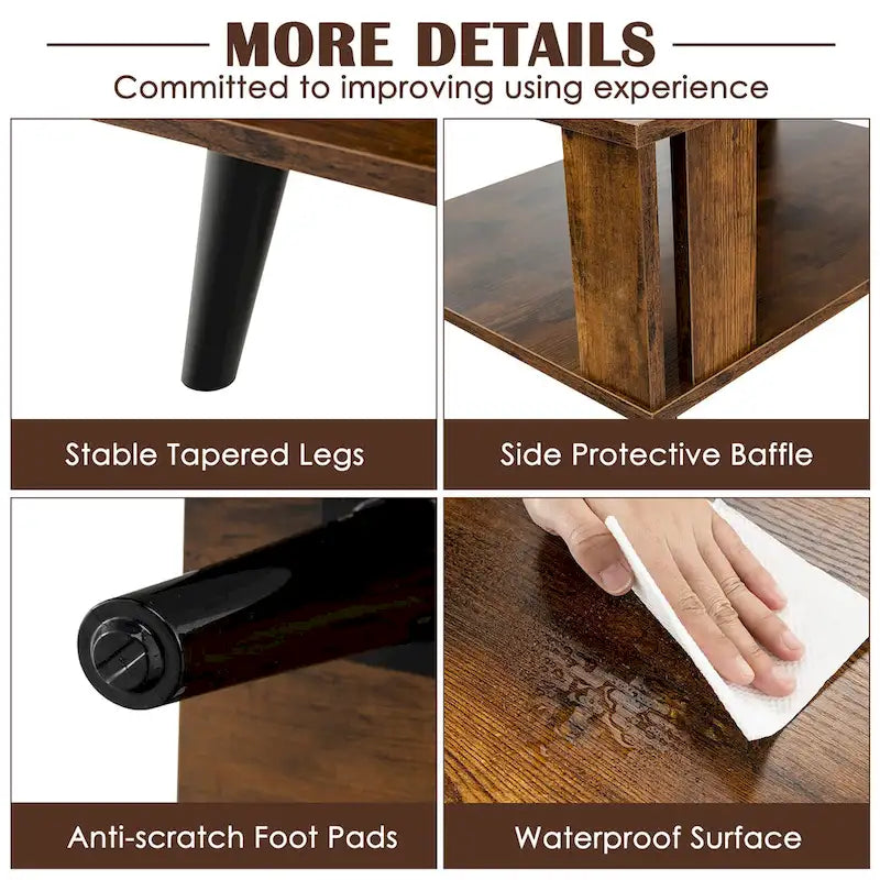 Wood Rectangle Coffee Table 2 Tier Tea Table with Open Storage Shelf