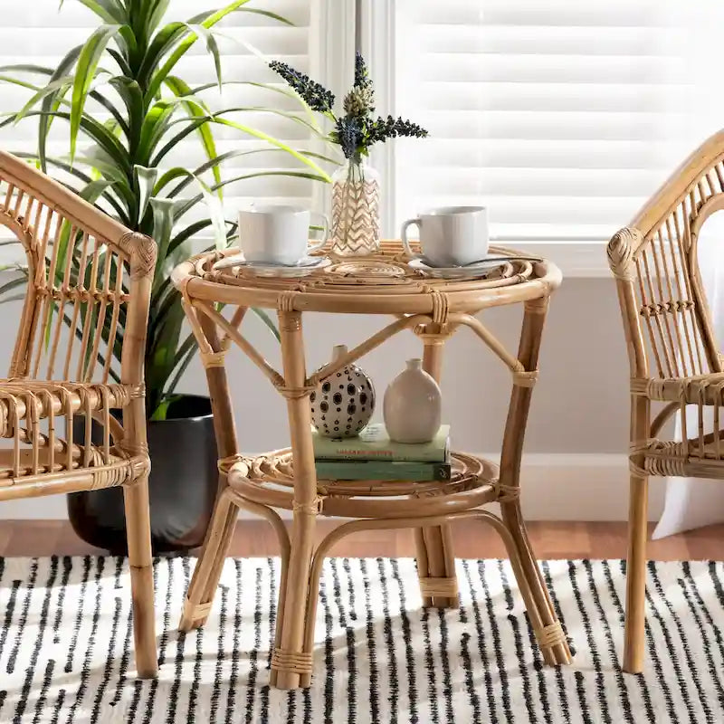 Cariel Modern Bohemian Natural Brown Rattan Coffee Table