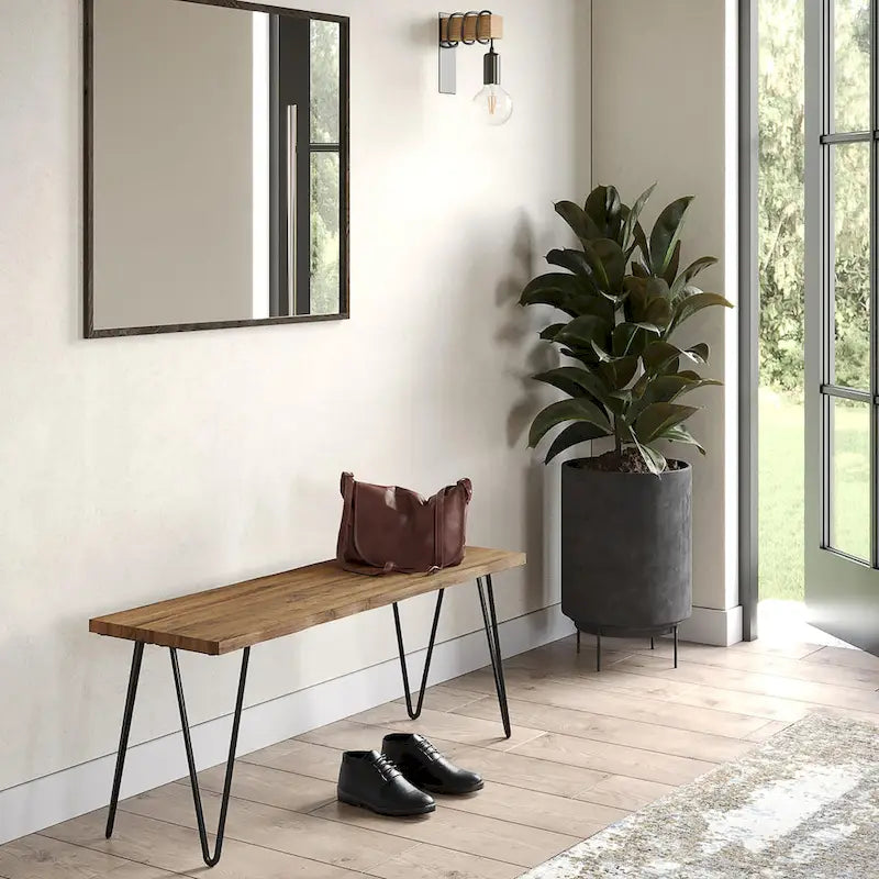 WYNDENHALL Emanuel SOLID MANGO WOOD 42 inch Wide Industrial Contemporary Bench in Natural - 12.8 d x 42.3 w x 16.7 h