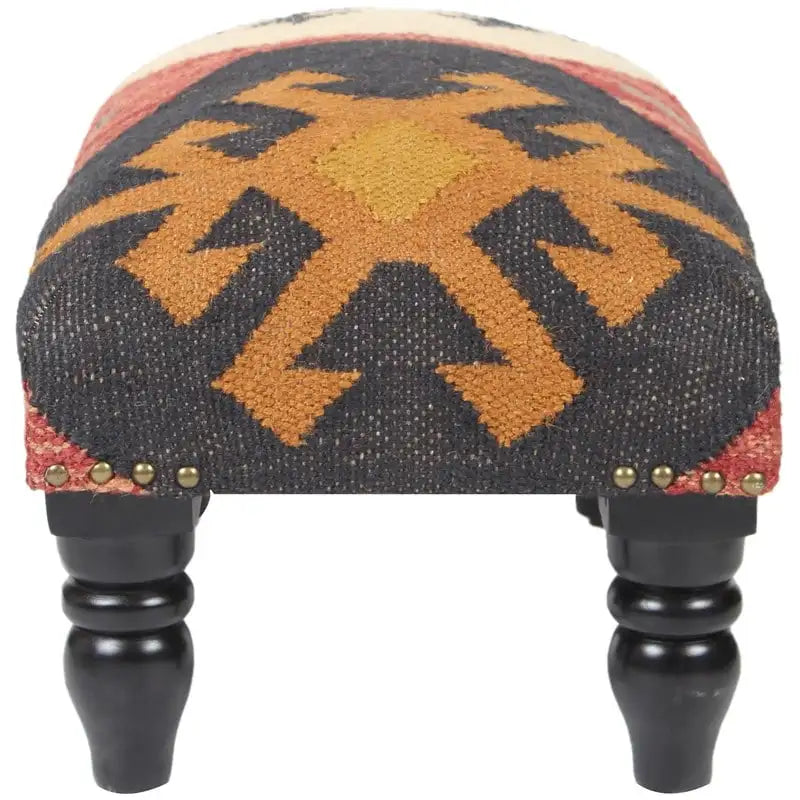 HERAT ORIENTAL Handmade Kilim Upholstered Wood Footstool