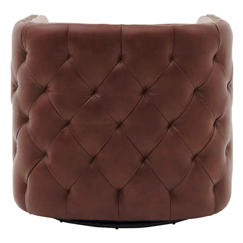 Leslie Top Grain Leather Swivel Tufted Chair