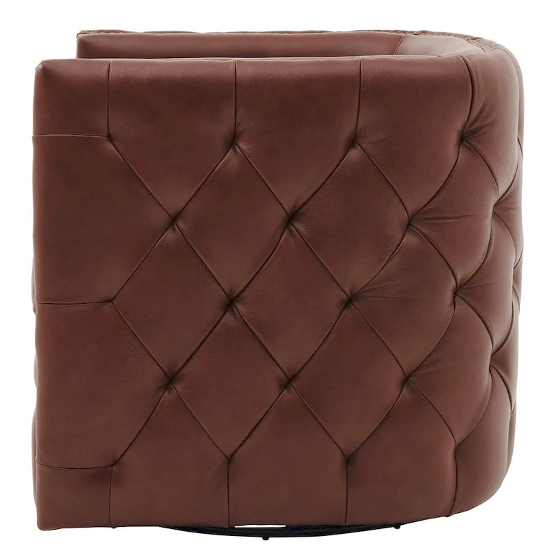 Leslie Top Grain Leather Swivel Tufted Chair