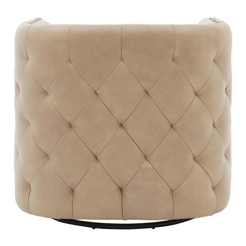 Leslie Top Grain Leather Swivel Tufted Chair