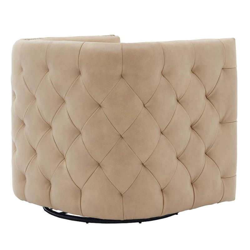 Leslie Top Grain Leather Swivel Tufted Chair
