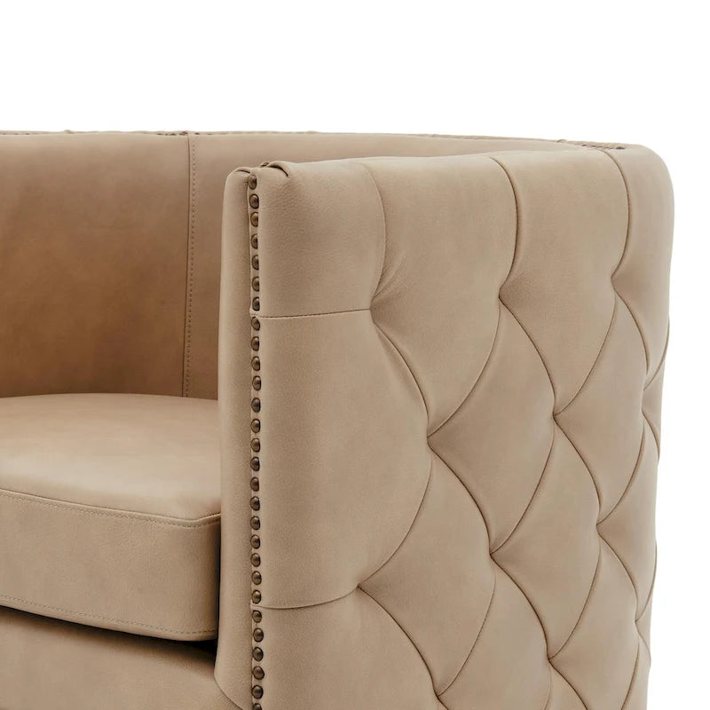 Leslie Top Grain Leather Swivel Tufted Chair
