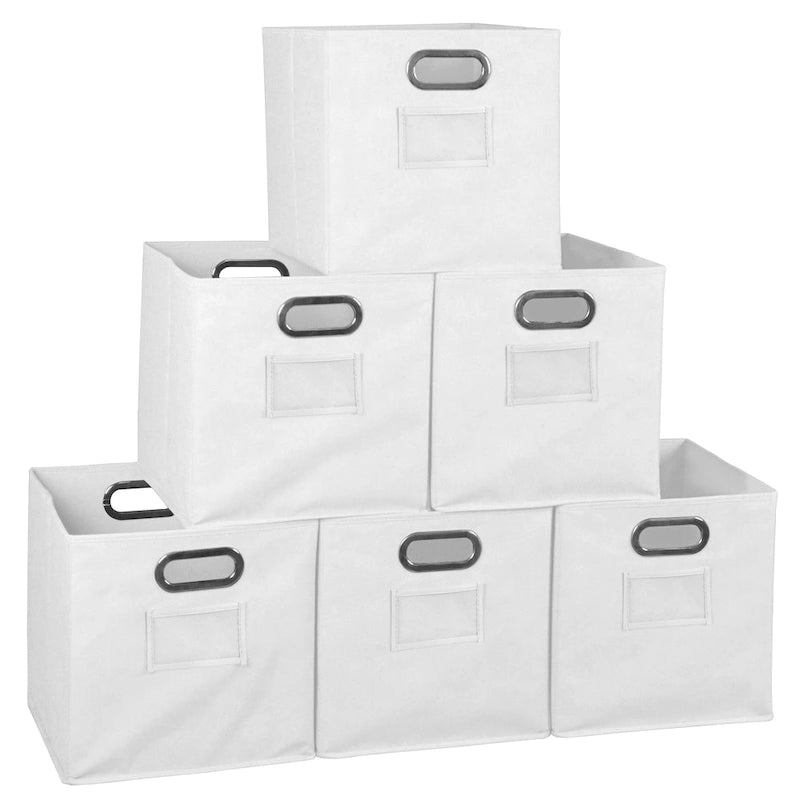 Noble Connect Set of 6 Foldable Fabric Storage Bins- White
