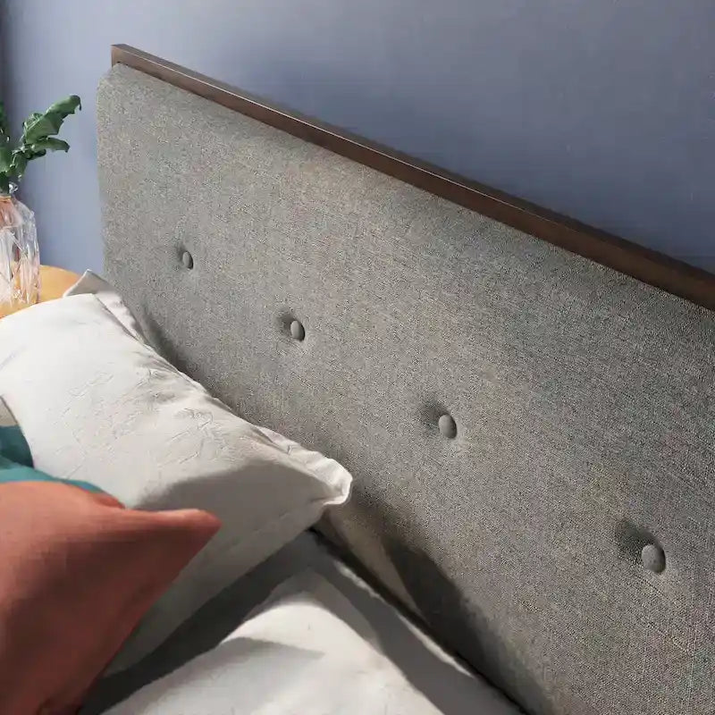 Priage by ZINUS Brown Wood Platform Bed Frame with Adjustable Upholstered Headboard
