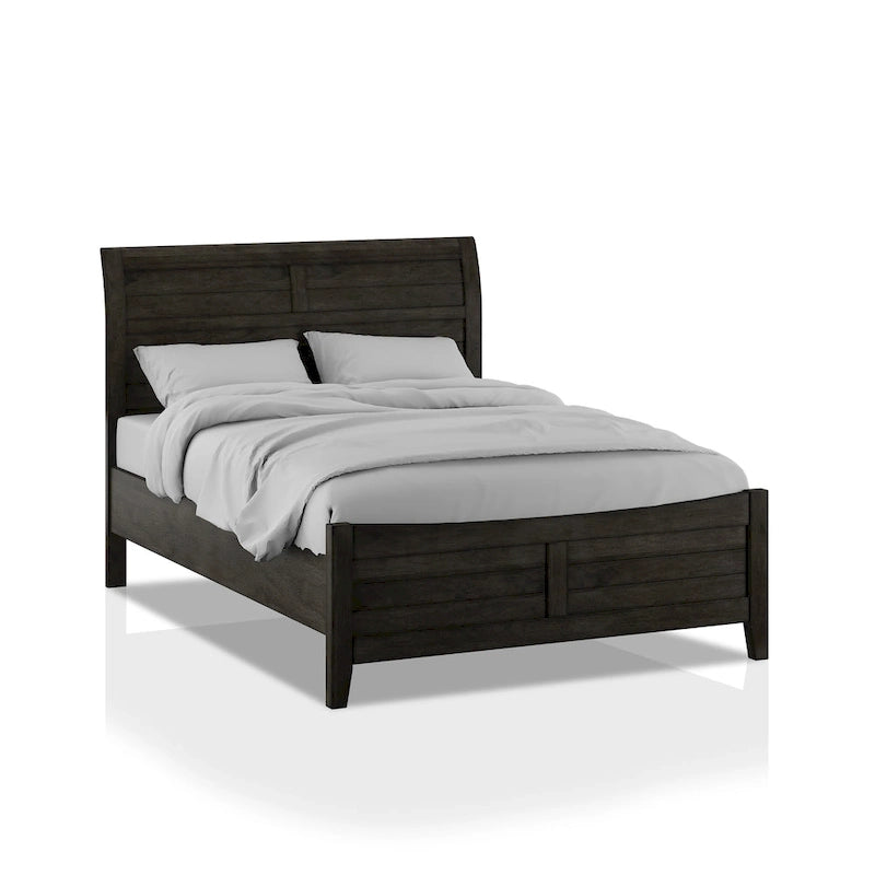 Inyx Transitional Walnut Solid Wood Panel Bed with Low Profile Headboard by Furniture of America