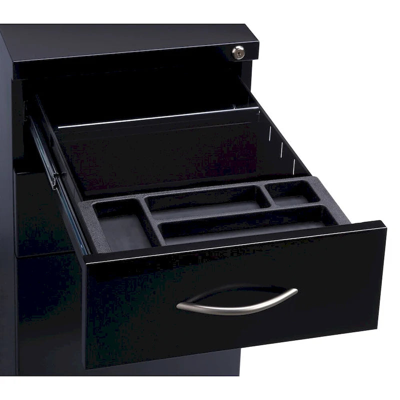 Hirsh 23 D Arch Pull Handle Mobile Pedestal 3-Drawer File Cabinet, Black