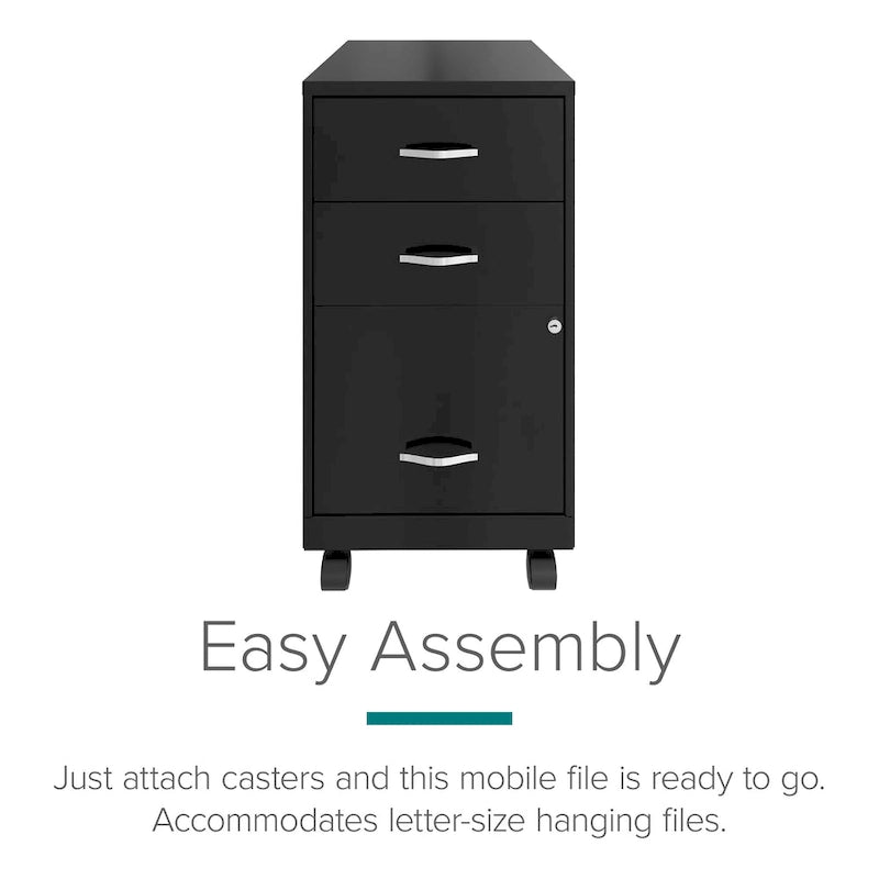 Space Solutions 18Deep 3 Drawer Mobile Organizer Metal Cabinet, Black