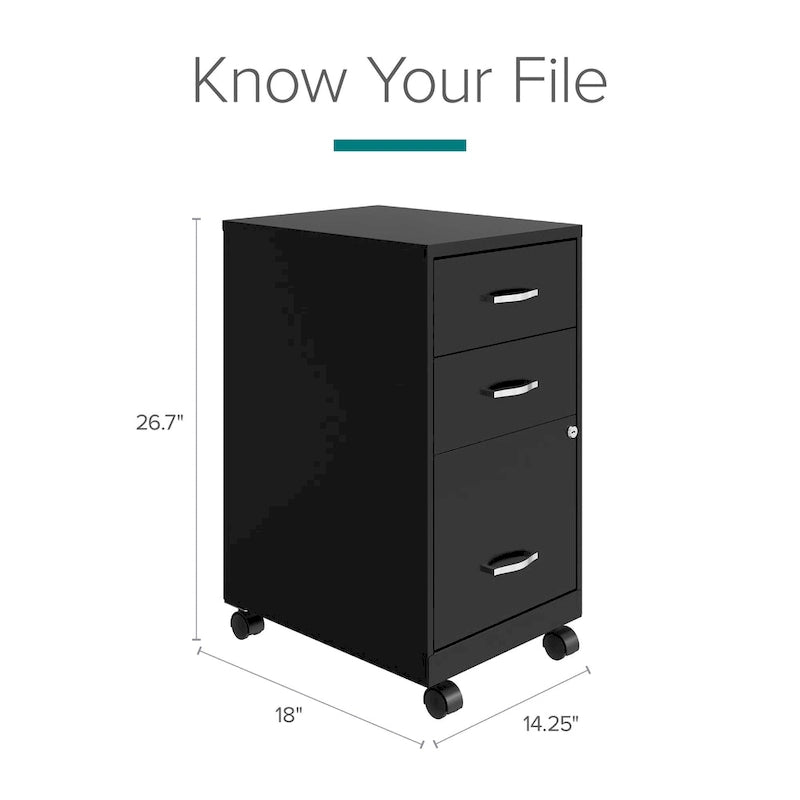 Space Solutions 18Deep 3 Drawer Mobile Organizer Metal Cabinet, Black