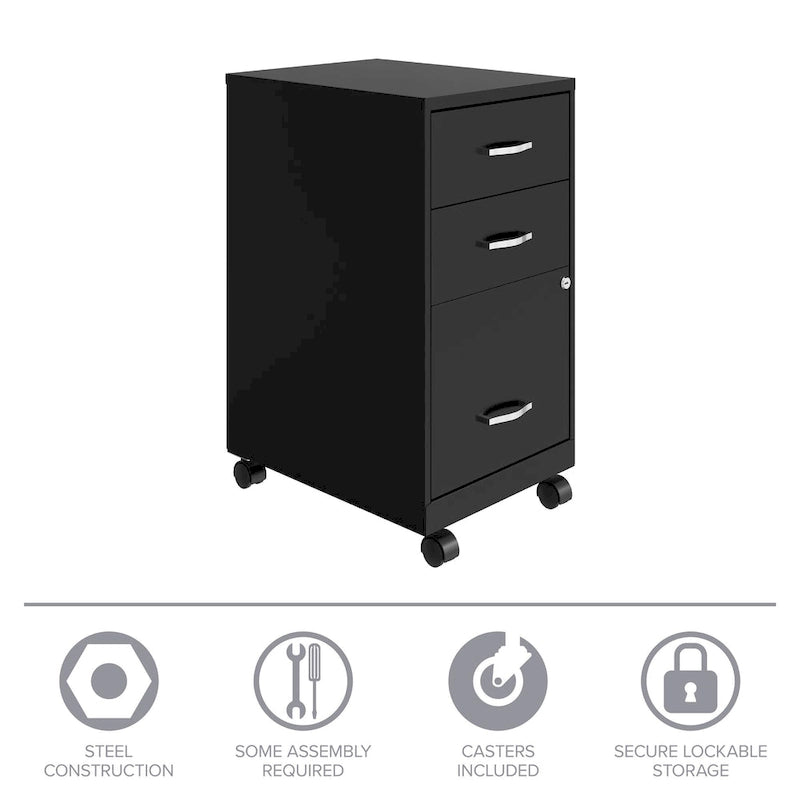 Space Solutions 18Deep 3 Drawer Mobile Organizer Metal Cabinet, Black