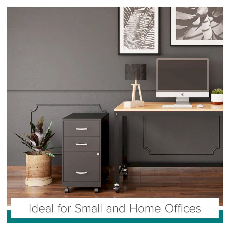 Space Solutions 18Deep 3 Drawer Mobile Organizer Metal Cabinet, Black