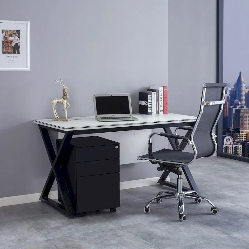 3 Drawer Mobile File Cabinet with Lock Steel File Cabinet(Black)