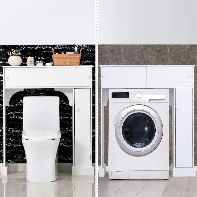HomCom Freestanding Over Toilet Bathroom Storage Cabinet - White - 35*9*41