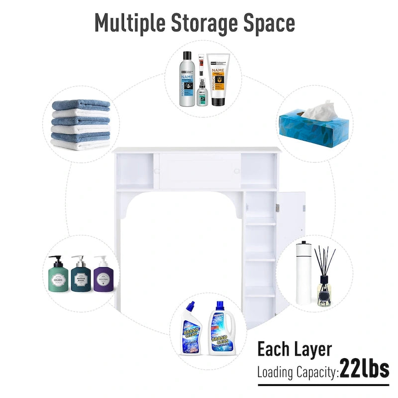 HomCom Freestanding Over Toilet Bathroom Storage Cabinet - White - 35*9*41