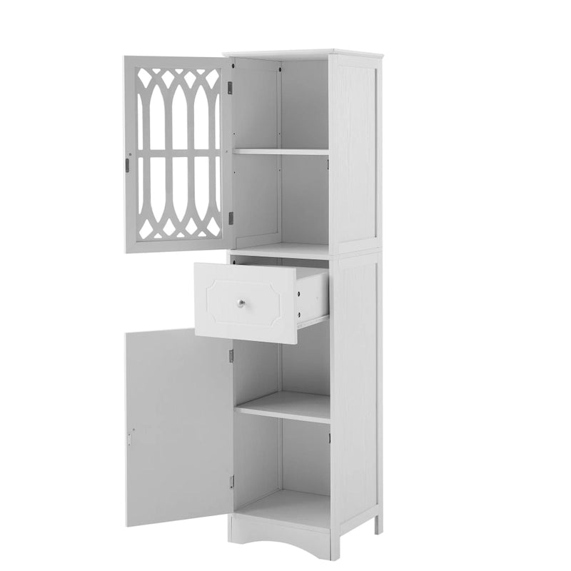Freestanding White Bathroom Storage Cabinet with Adjustable Shelf