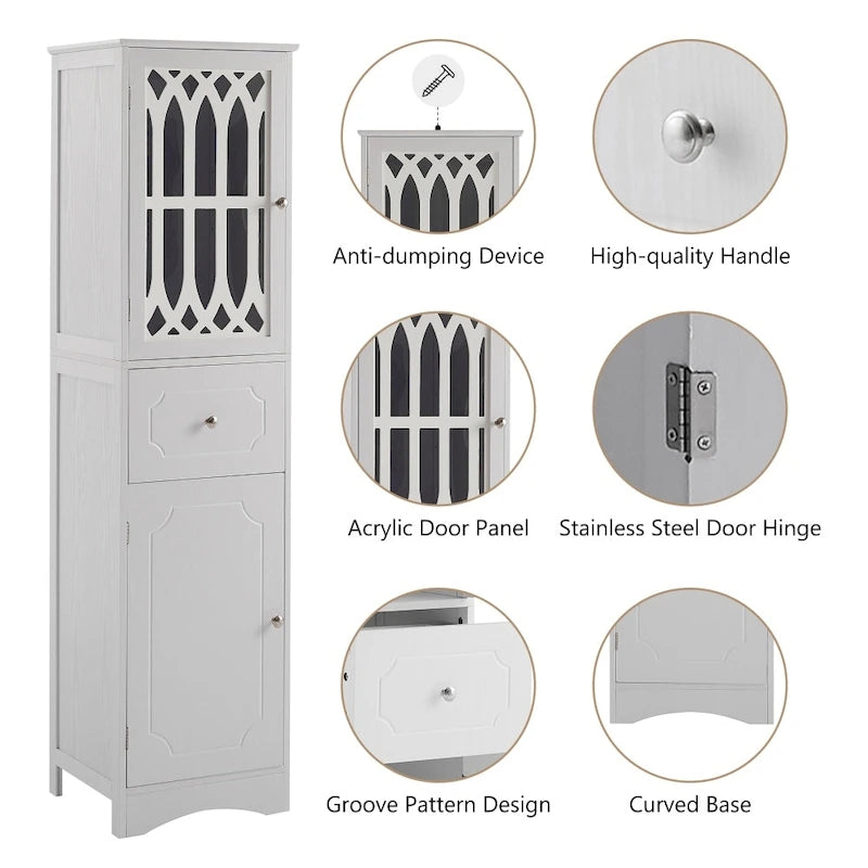 Freestanding White Bathroom Storage Cabinet with Adjustable Shelf