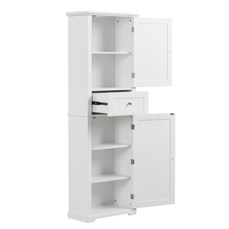 Tall Bathroom Storage Cabinet, Freestanding Storage Cabinet with Drawer and Adjustable Shelf, MDF Board with Painted Finish