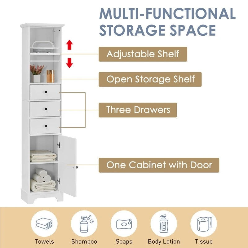 Freestanding Bathroom Storage Cabinet with 3 Drawers and Adjustable Shelf