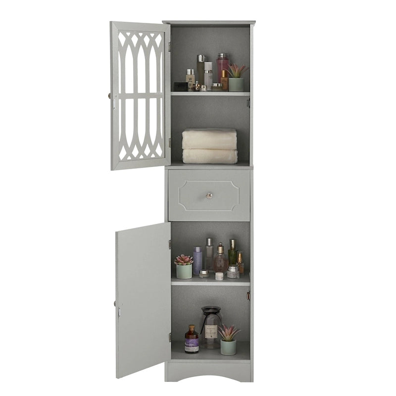 Merax Freestanding Tall Bathroom Cabinet with Acrylic Door