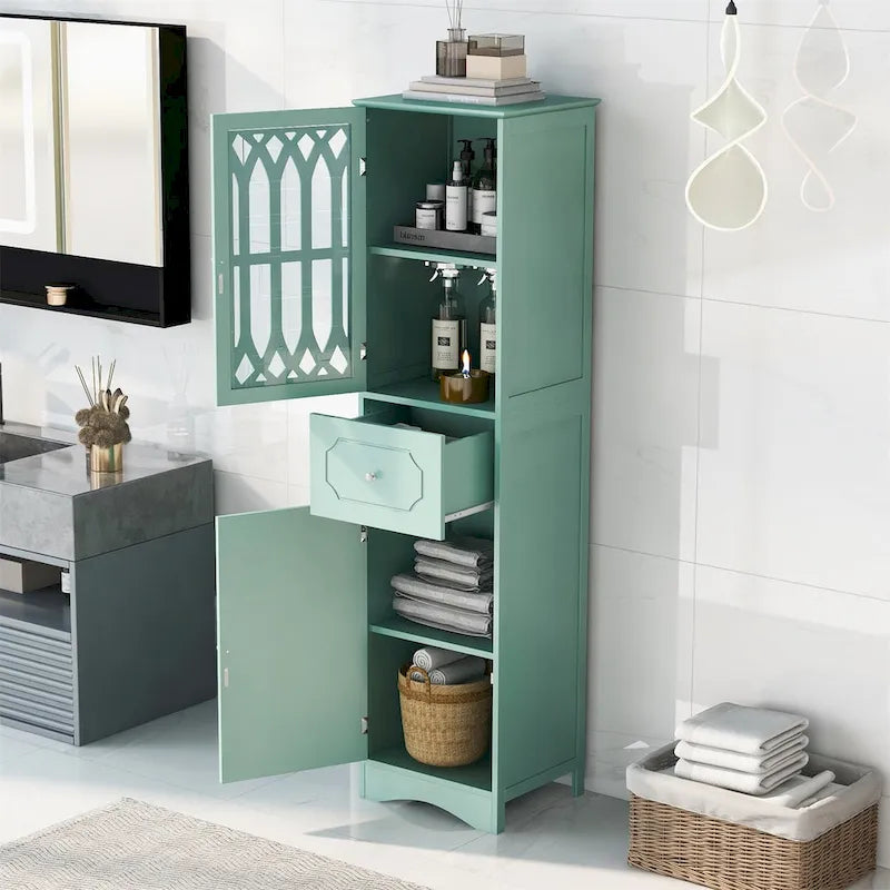 Merax Freestanding Tall Bathroom Cabinet with Acrylic Door
