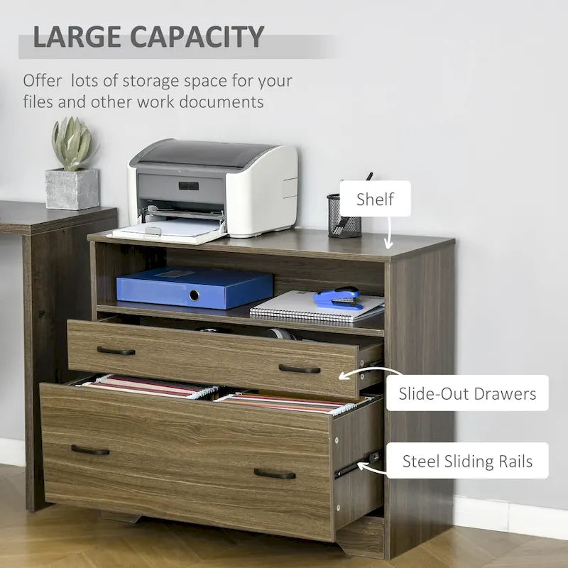 Vinsetto Lateral File Cabinet with Shelf, Office Storage Cabinet with 2 Drawers, Fits Letter Sized Papers