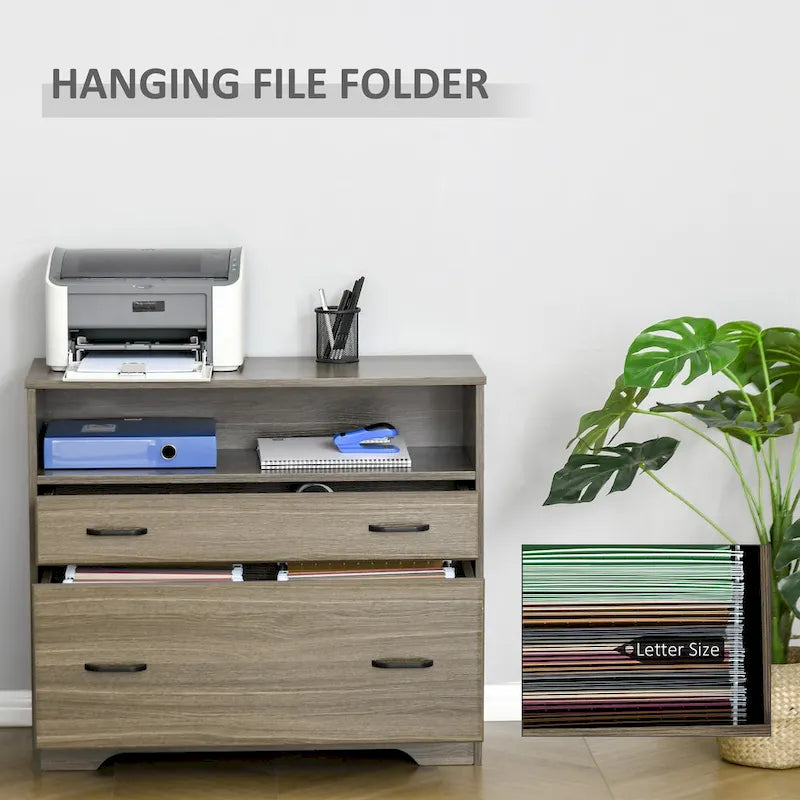 Vinsetto Lateral File Cabinet with Shelf, Office Storage Cabinet with 2 Drawers, Fits Letter Sized Papers