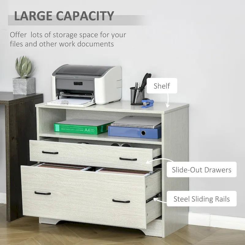 Vinsetto Lateral File Cabinet with Shelf, Office Storage Cabinet with 2 Drawers, Fits Letter Sized Papers