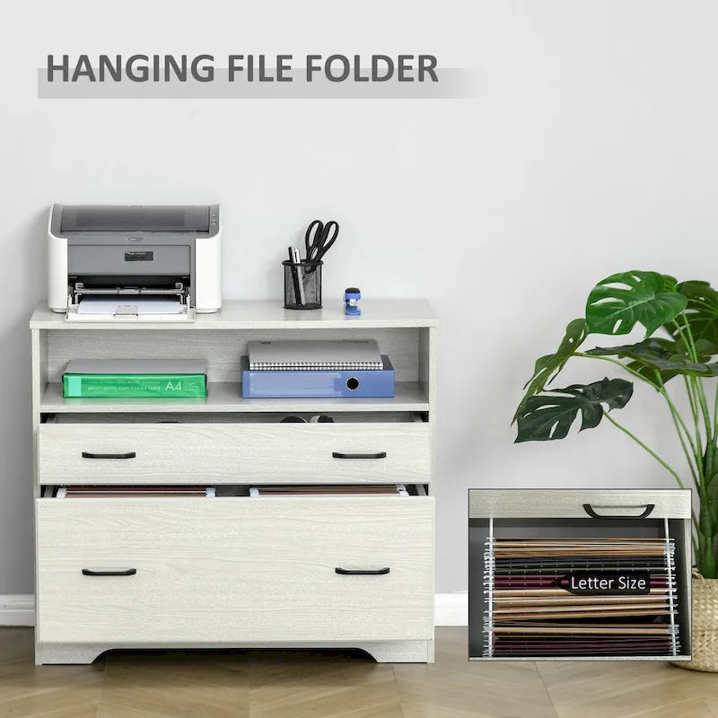 Vinsetto Lateral File Cabinet with Shelf, Office Storage Cabinet with 2 Drawers, Fits Letter Sized Papers