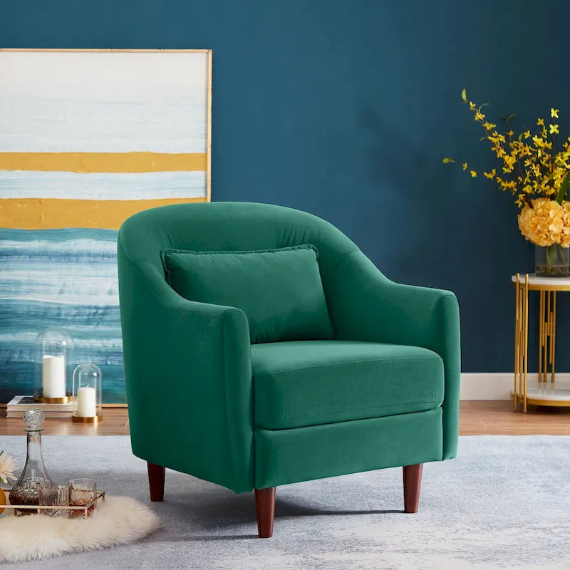 VANOMi 28.34 Accent Armchair, Velvet Barrel Chair with Solid Wood Legs