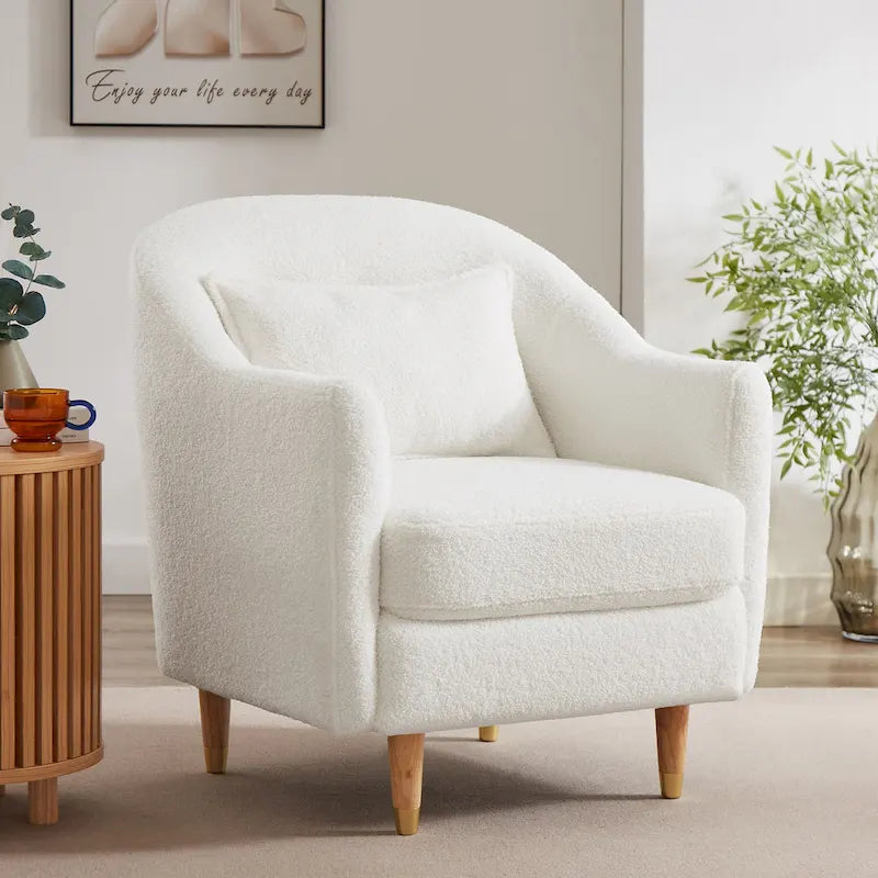 VANOMi 28.34 Accent Armchair, Velvet Barrel Chair with Solid Wood Legs