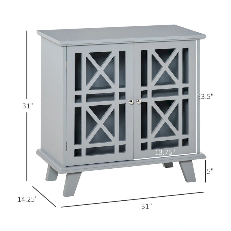 HOMCOM Accent Storage Cabinet Sideboard Serving Buffet Console with Fretwork Doors and Elevated Base, Grey - 31 x 14.25 x 31