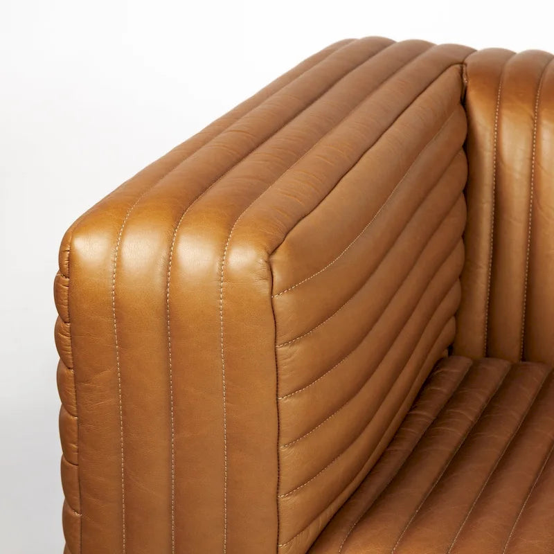 Ricciardo Cognac Genuine Leather Wrapped Sofa - 86.6L x 38.6W x 26.4H