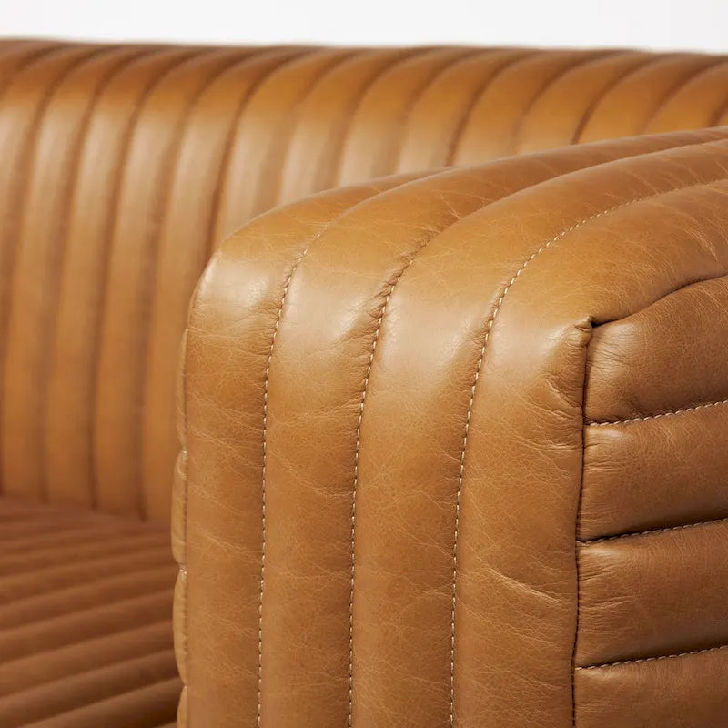 Ricciardo Cognac Genuine Leather Wrapped Sofa - 86.6L x 38.6W x 26.4H