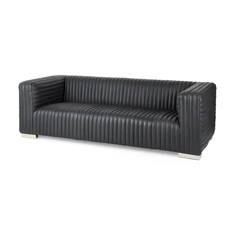 Ricciardo Cognac Genuine Leather Wrapped Sofa - 86.6L x 38.6W x 26.4H