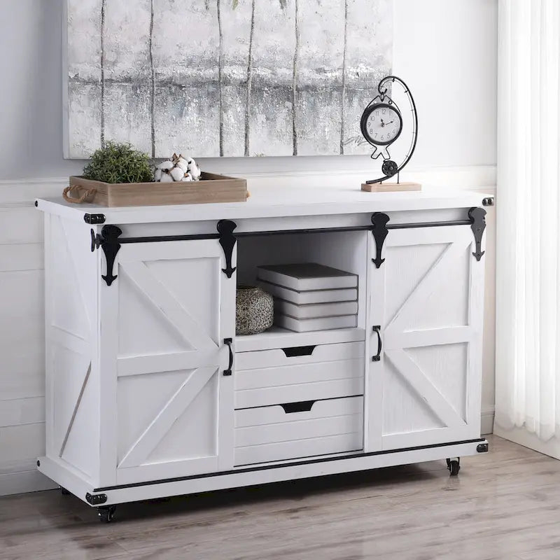 StyleCraft Presley 2 Door Cabinet with Open Center in Distressed White