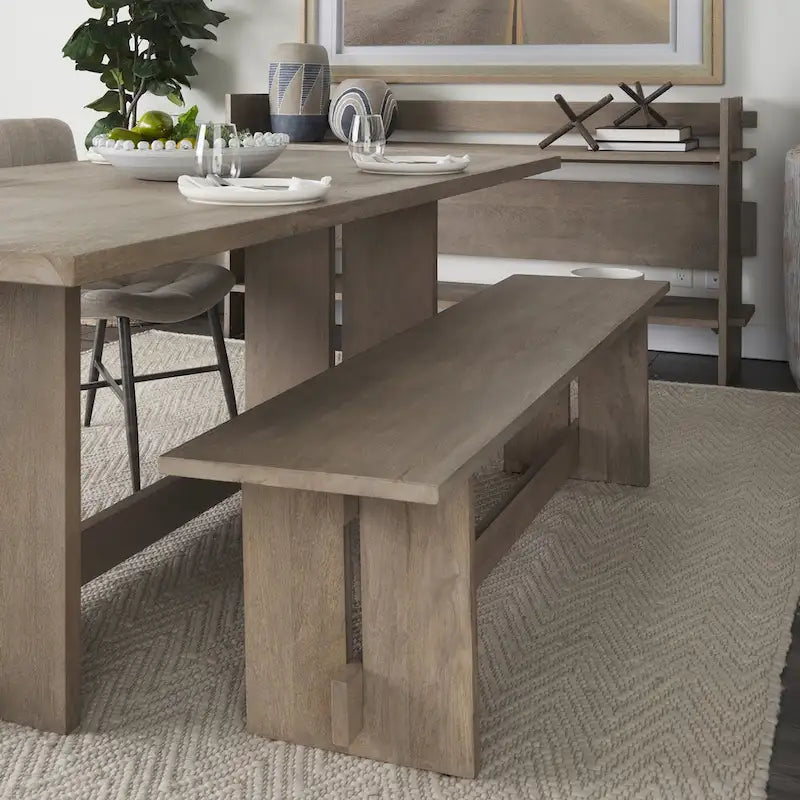 Aida Grey Brown Solid Wood Dining Bench