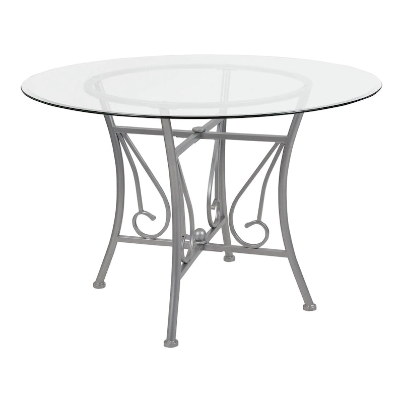 45 Round Glass Dining Table with Curl Accent Matte Metal Frame - 45W x 45D x 29H - 45W x 45D x 29H