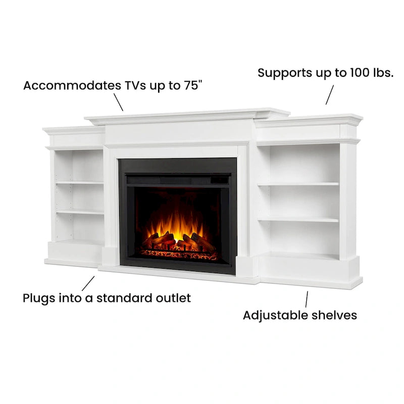 Ashton 93 Grand Media Electric Fireplace in White by Real Flame