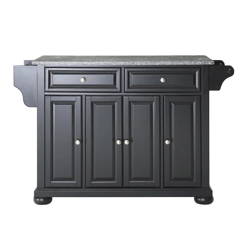 Crosley Alexandria Solid Granite Top Kitchen Island in Black Finish - 51.5 W x 18 D x 34 H