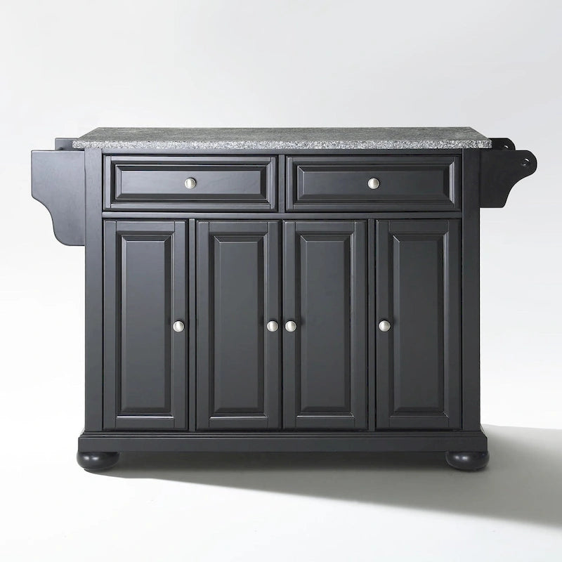 Crosley Alexandria Solid Granite Top Kitchen Island in Black Finish - 51.5 W x 18 D x 34 H