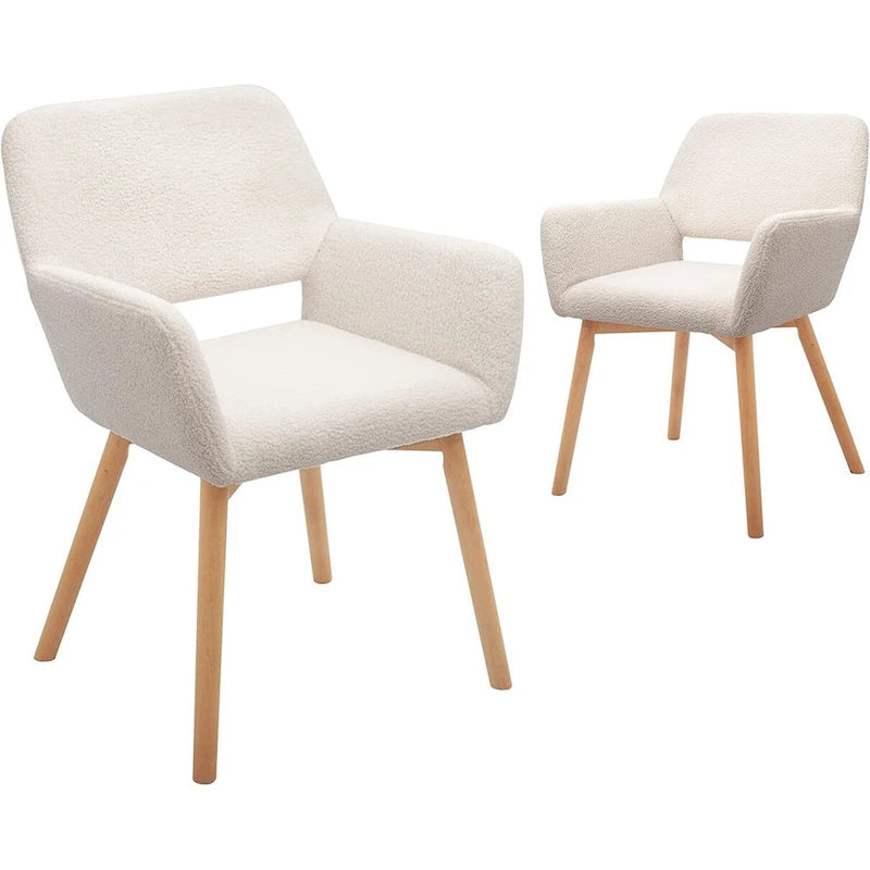 Velvet Modern Accent Arm Chairs with Solid Wood Legs, Set of 2, White