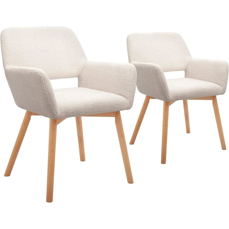Velvet Modern Accent Arm Chairs with Solid Wood Legs, Set of 2, White