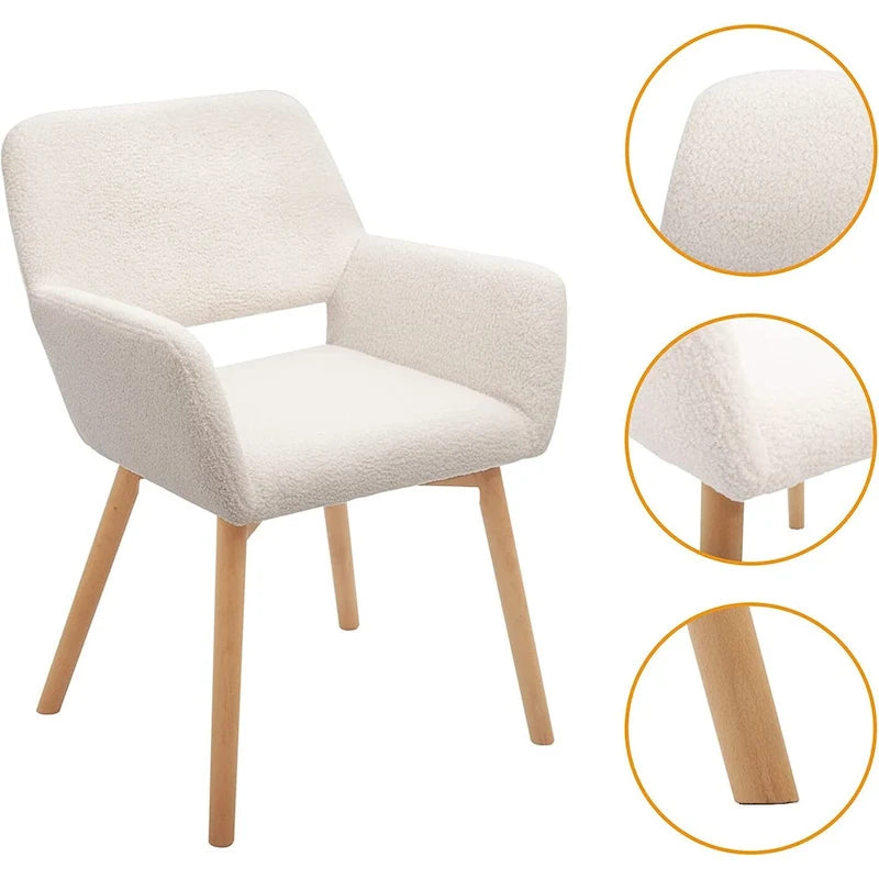 Velvet Modern Accent Arm Chairs with Solid Wood Legs, Set of 2, White